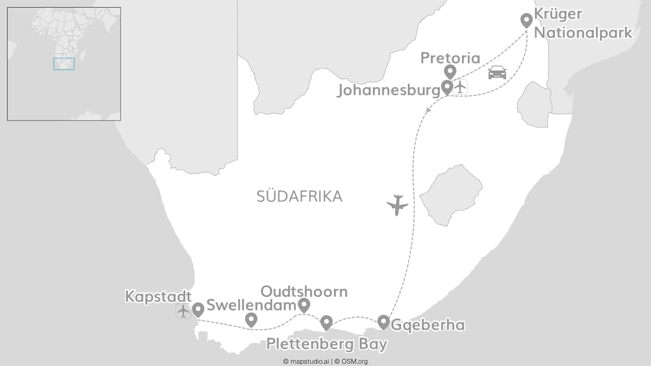 Südafrika Roadtrip: Abenteuer zwischen Krüger, Kap & Küste